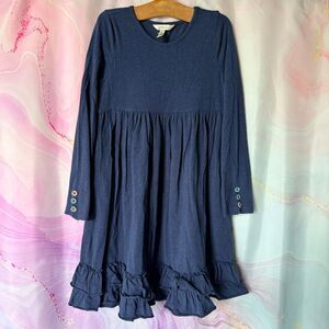 Matilda Jane 12 Navy Blue Long Sleeve Ruffle Dress Preppy Girly Artsy Resortwear